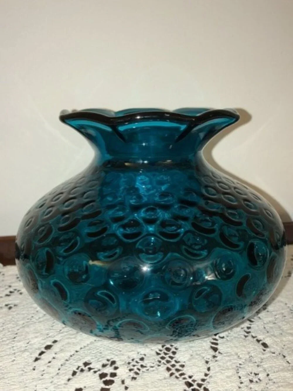 Fenton Jamestown Teal Blue Coin Dot Optic Rose Bowl Vase